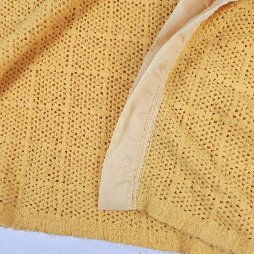 Vtg Blanket Satin Trim Orlon Nylon Waffle‎ Queen/King Bright Yellow Orange